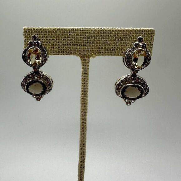 NWOT faceted Smokey Quartz and Citrine w/ cz accents, statement earrings in 925! - Picture 1 of 14